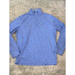 Vineyard Vines Half Zip Sweater Mens Medium Blue Pullover Whale Anchors Cotton